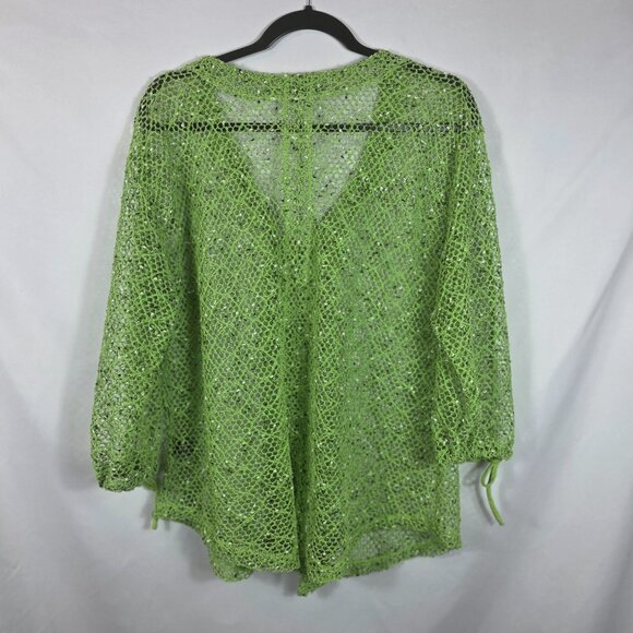 Kaktus Green Open Weave Mesh Cardigan Sweater Women's Size Large - Picture 12 of 14